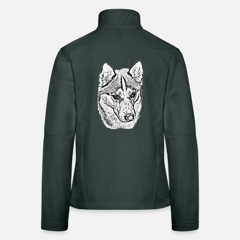 Wolf Head Husky Line Drawing Brown Eyes Women's Softshell Jacket