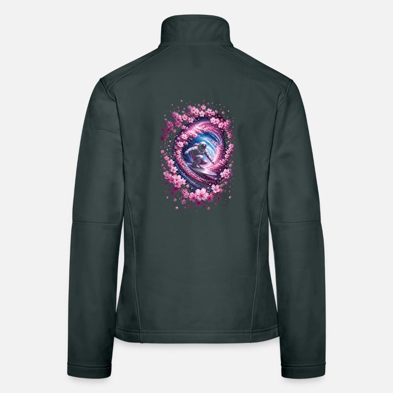 Astronaute surf dans un vortex, fleurs de cerisier Veste en tissu softshell Femme