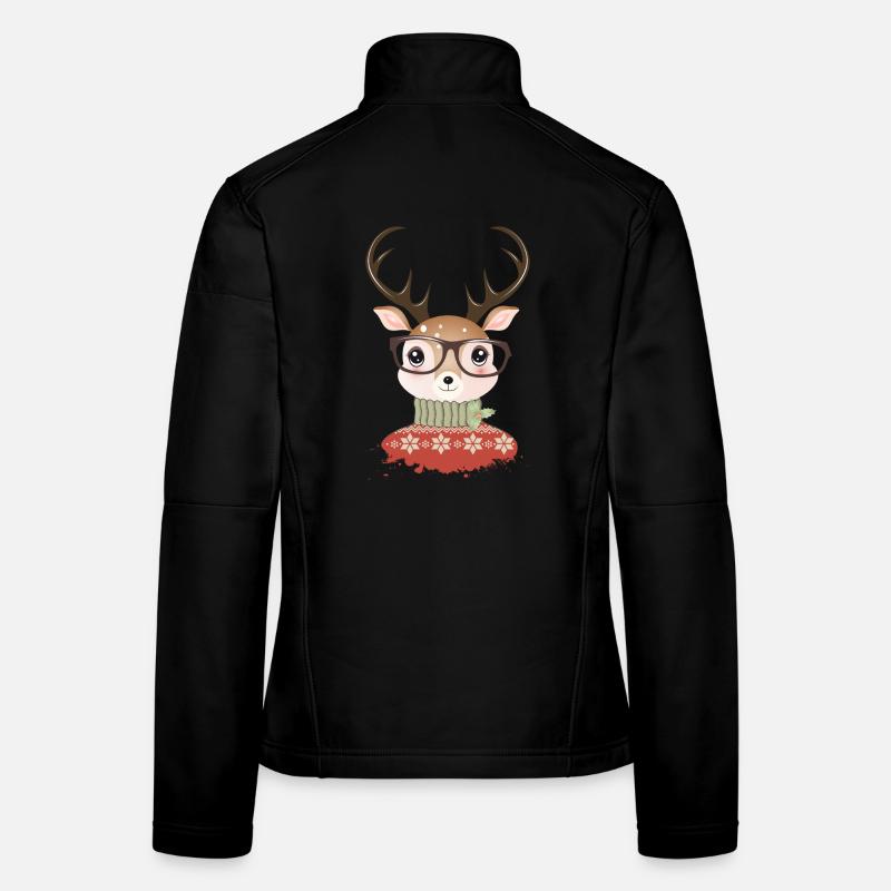 Deer with Christmas sweater and nerd glasses Women's Softshell Jacket