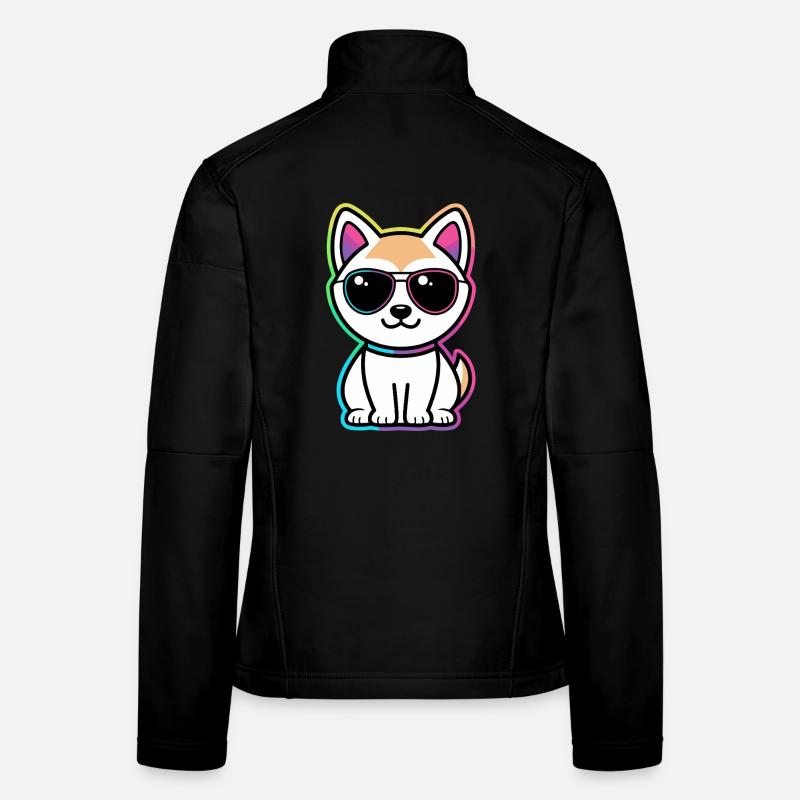 Cat Neon Rainbow Glasses Women's Softshell Jacket