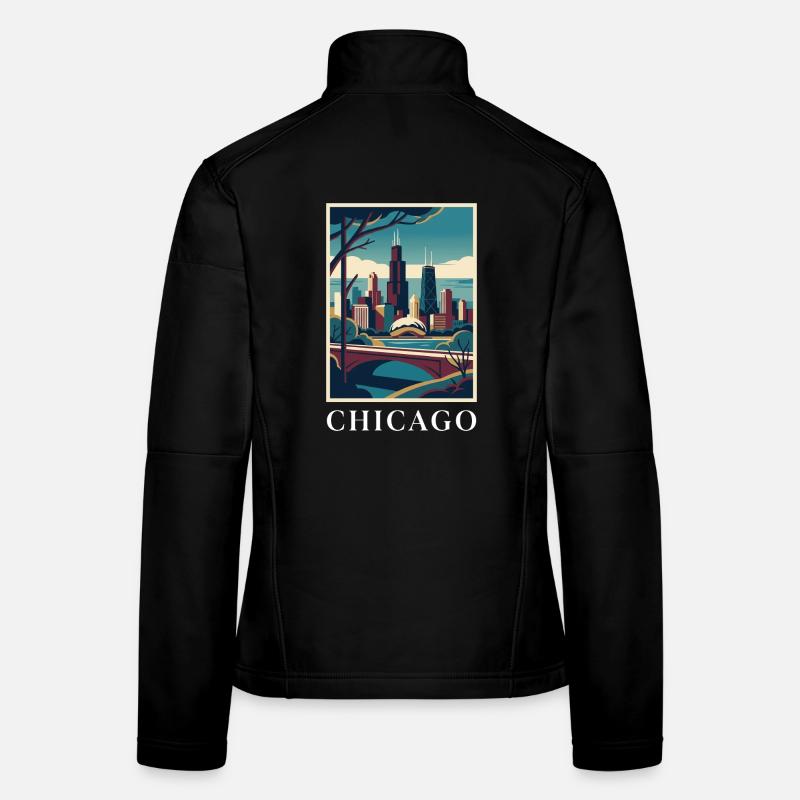 Chicago Illinois Poster Skyline Deco Vista Women's Softshell Jacket