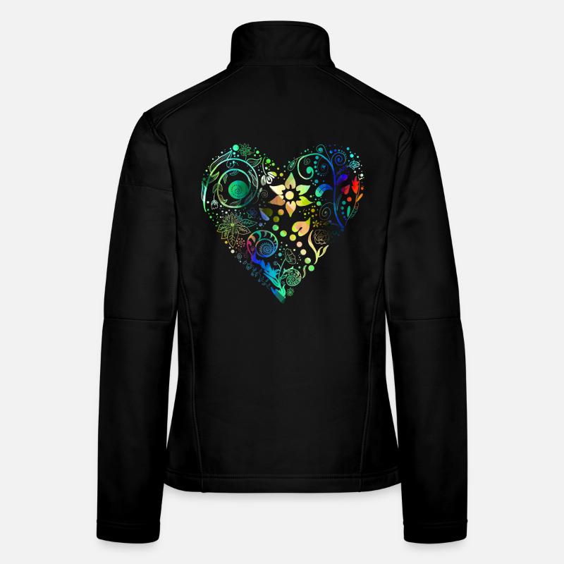 Coeur de fleurs Arc-en-ciel Veste en tissu softshell Femme