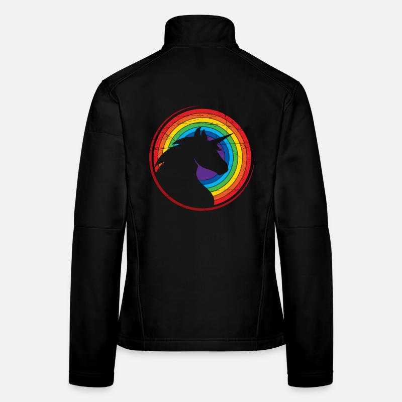 Design arc-en-ciel coloré Licorne Veste en tissu softshell Femme