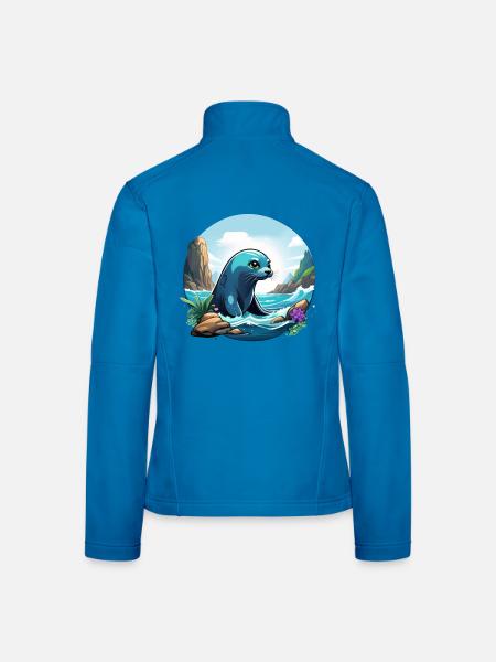 Robbe an der Küste - Frauen Softshelljacke - Dunkelgrau - Hinten