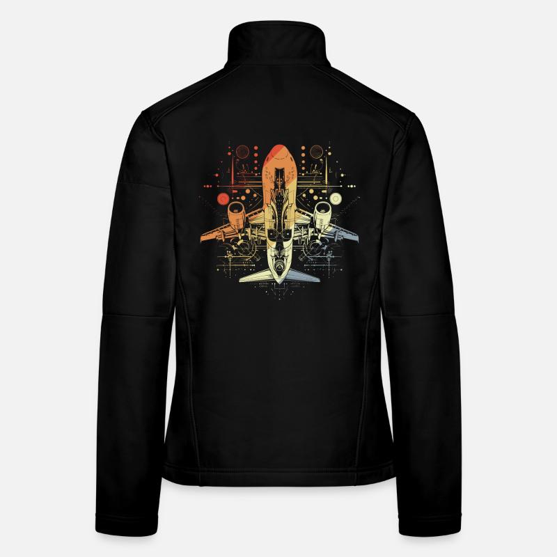 Flugzeug Zeichnung Retro Look - Frauen Softshelljacke - Schwarz