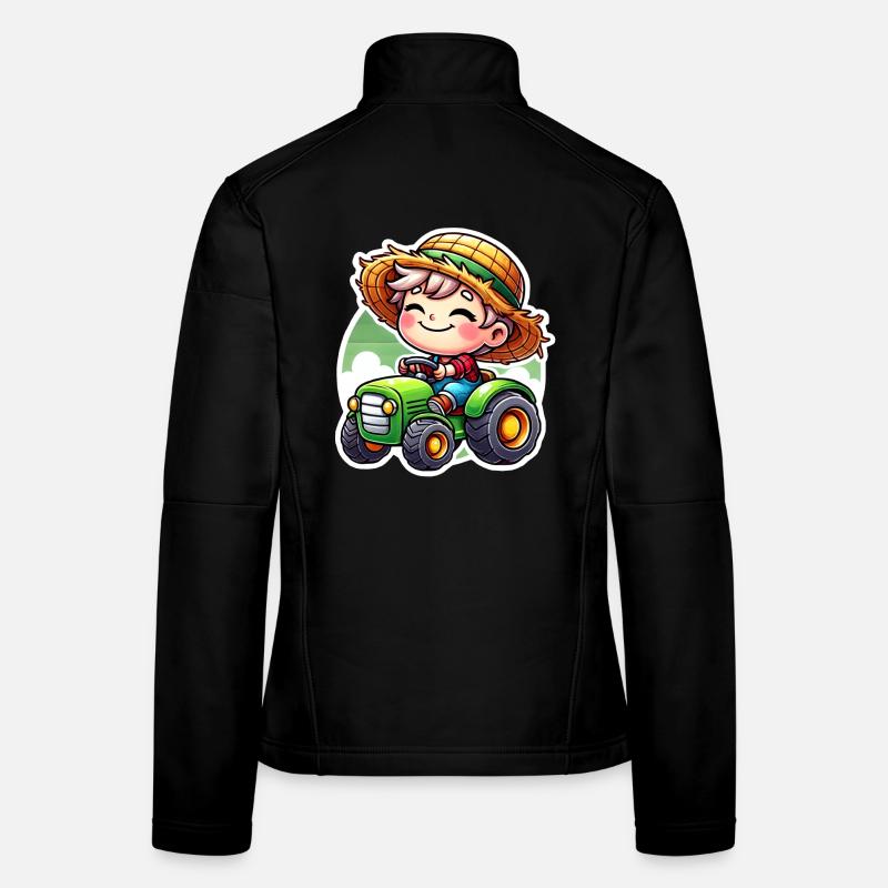 Little straw hat boy driving green tractor Women's Softshell Jacket