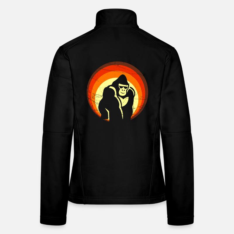 Retro Sonnenuntergang Gorilla Design Frauen Softshelljacke