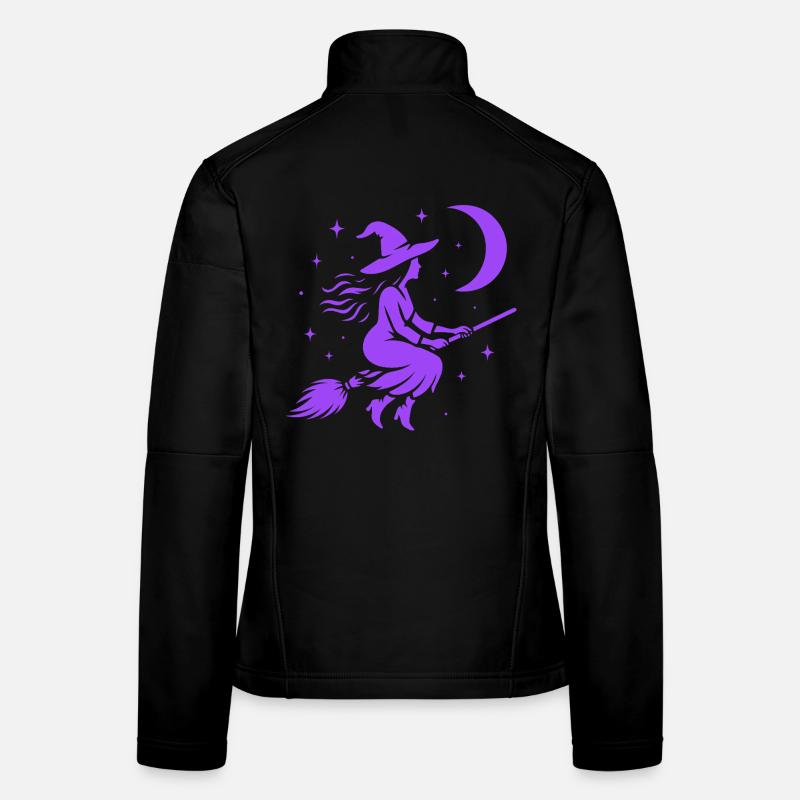 Hexe fliegend Mond Witchcore Motiv Frauen Softshelljacke