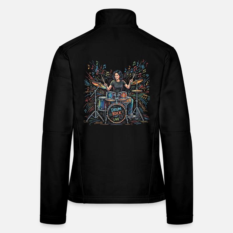 Female Drummer Playing Drum Set Drawing Print Women's Softshell Jacket