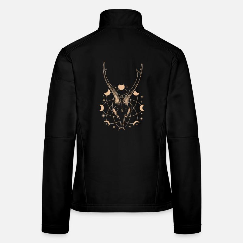 Occult Lunar Cycle Antlers Goth Women's Softshell Jacket