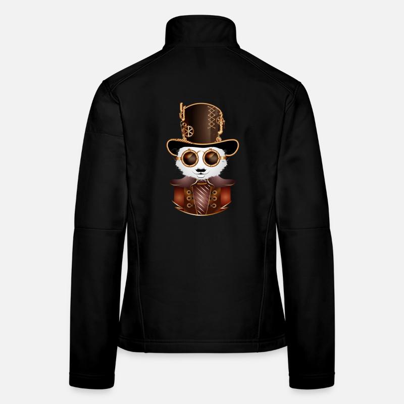 Steampunk Panda Bear with Cylinder Hat and Glasses Women's Softshell Jacket
