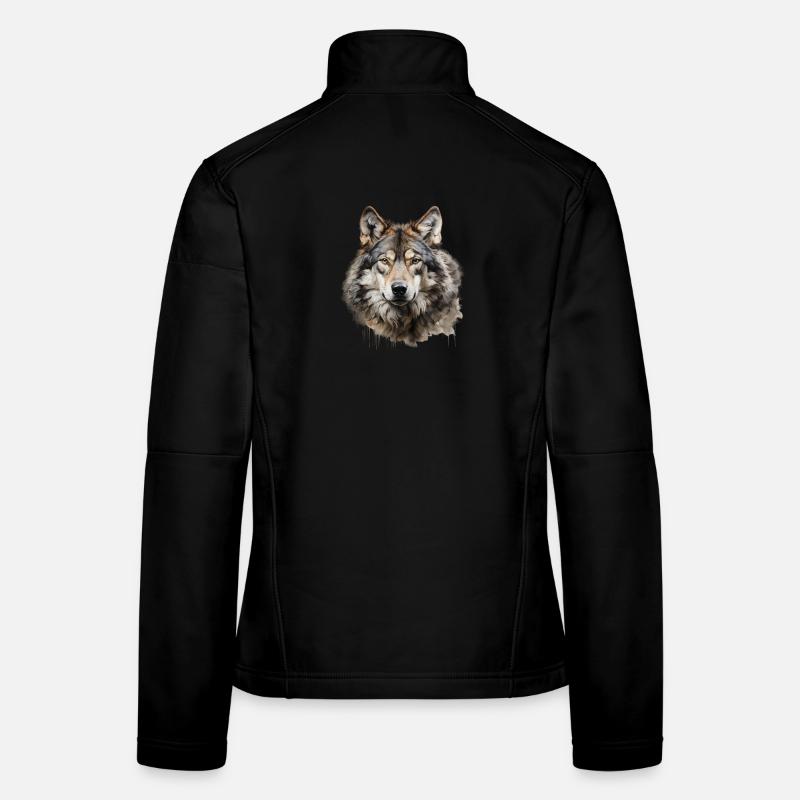 Wolf Portrait – Wildtier Alpen Design Frauen Softshelljacke