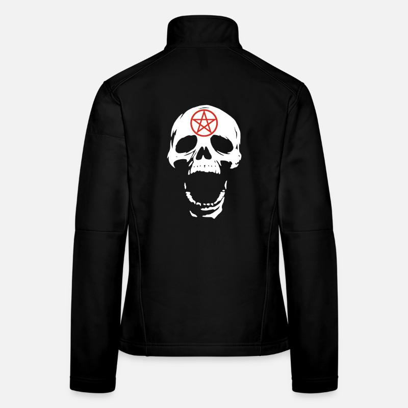 White skull and red pentagram Women's Softshell Jacket