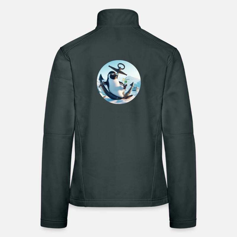 Casual penguin sits on anchor and drinks Women's Softshell Jacket
