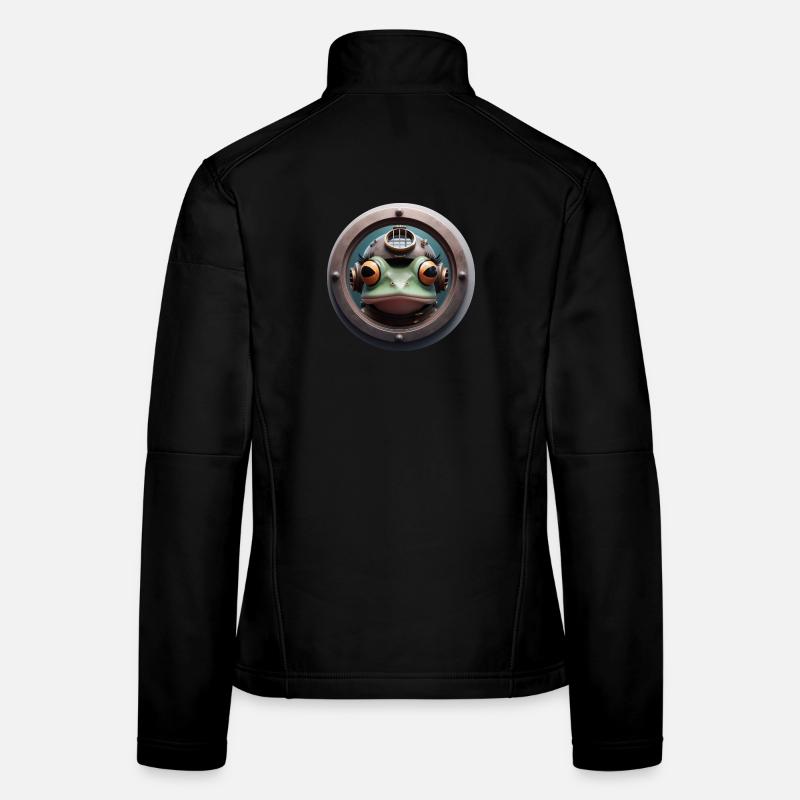 Frosch mit Taucherhelm schaut durch Bullauge Frauen Softshelljacke