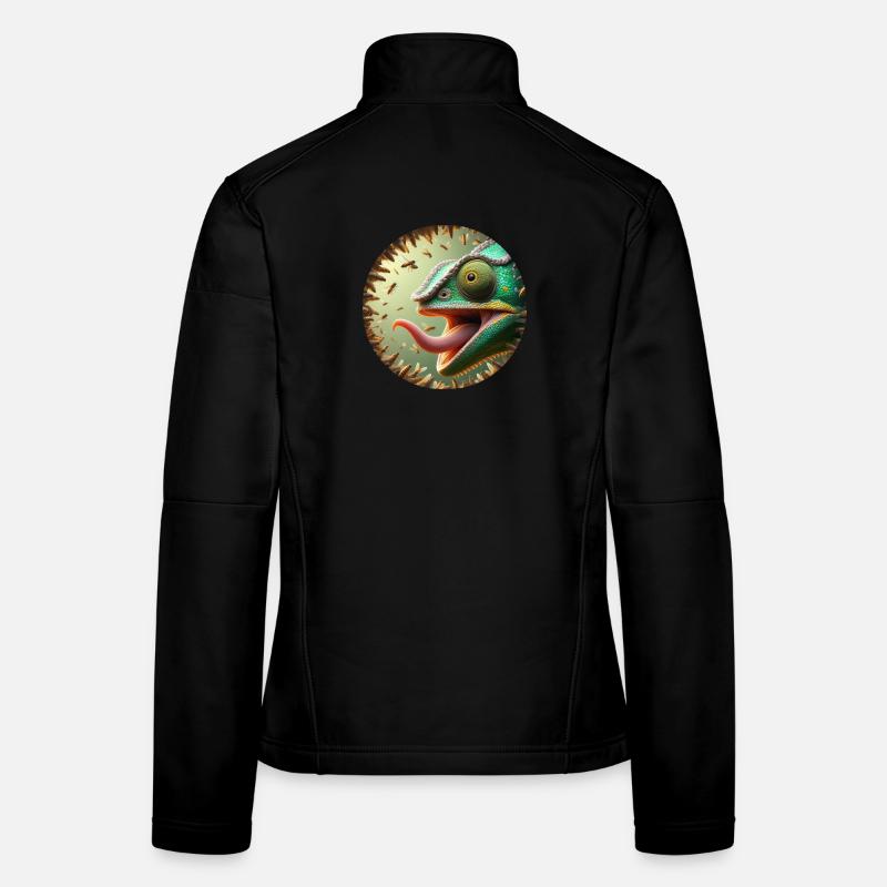 Caméléon avec des abeilles et une longue langue Veste en tissu softshell Femme