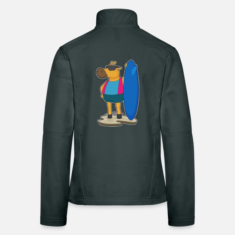 Giraffe Surfing Surfboard Summer Women's Softshell Jacket
