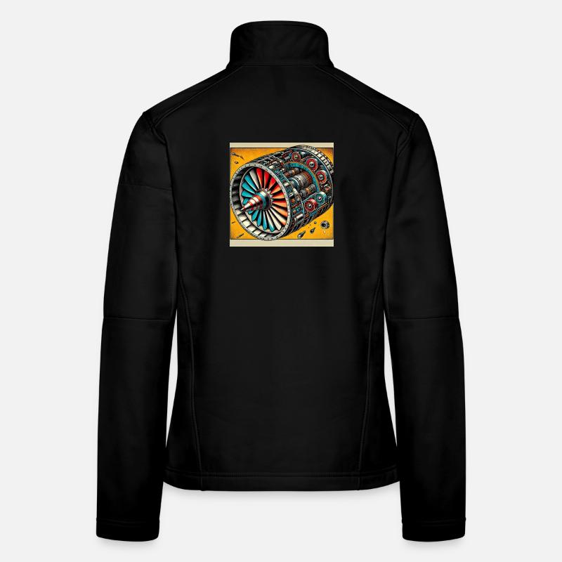 Turbine Unleashed: Comic Art - Flugzeug Turbine Frauen Softshelljacke