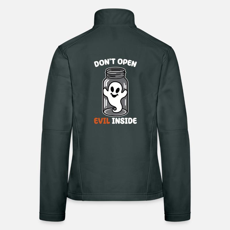 Don't open it – evil in it! Funny ghost design Women's Softshell Jacket