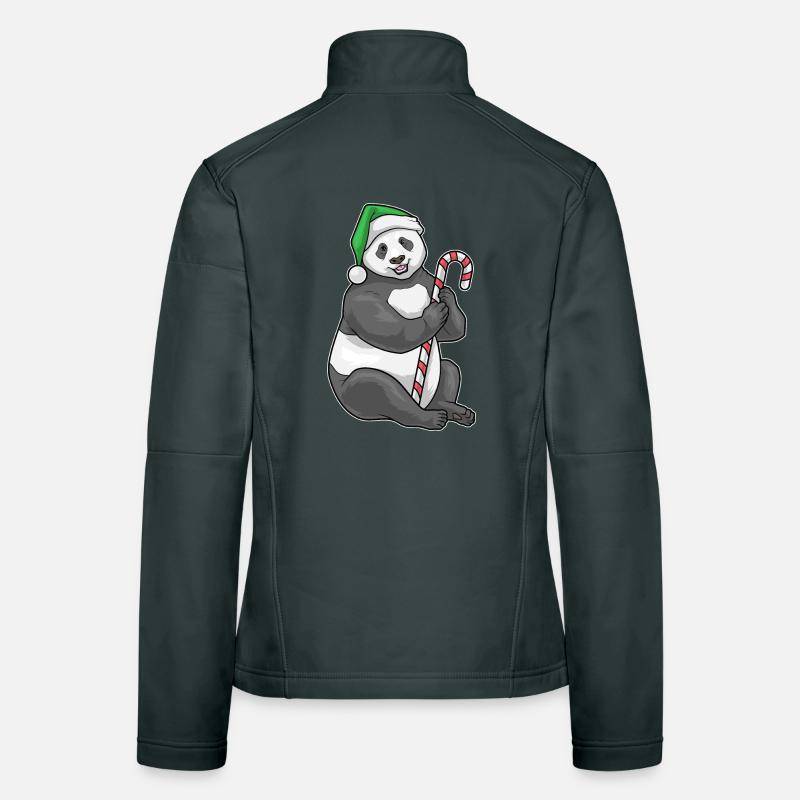 Panda Christmas Candy Cane Women's Softshell Jacket