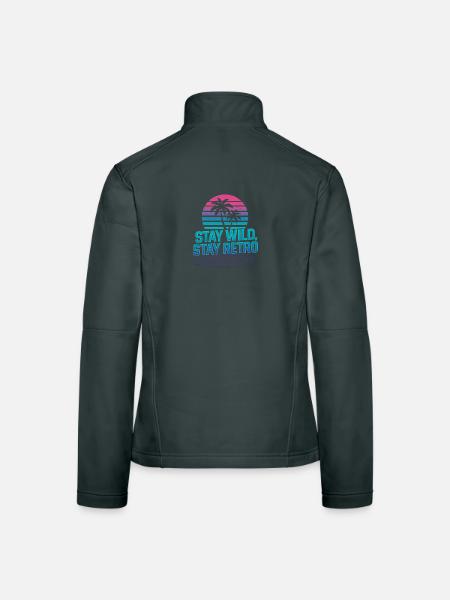 Bleib wild, bleib retro Palmen Neon - Frauen Softshelljacke - Schwarz - Hinten