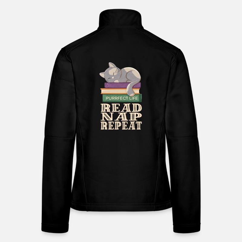 Lire, dormir, répéter et les chats Veste en tissu softshell Femme