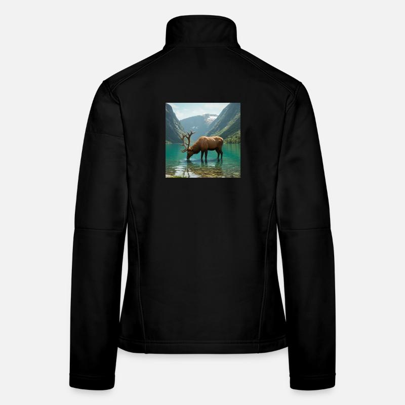 Alpenhirsch am ruhigen See Frauen Softshelljacke