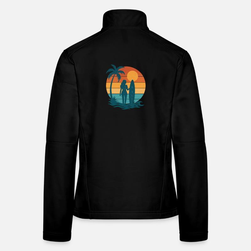 Sunset on the beach with surfer Women's Softshell Jacket