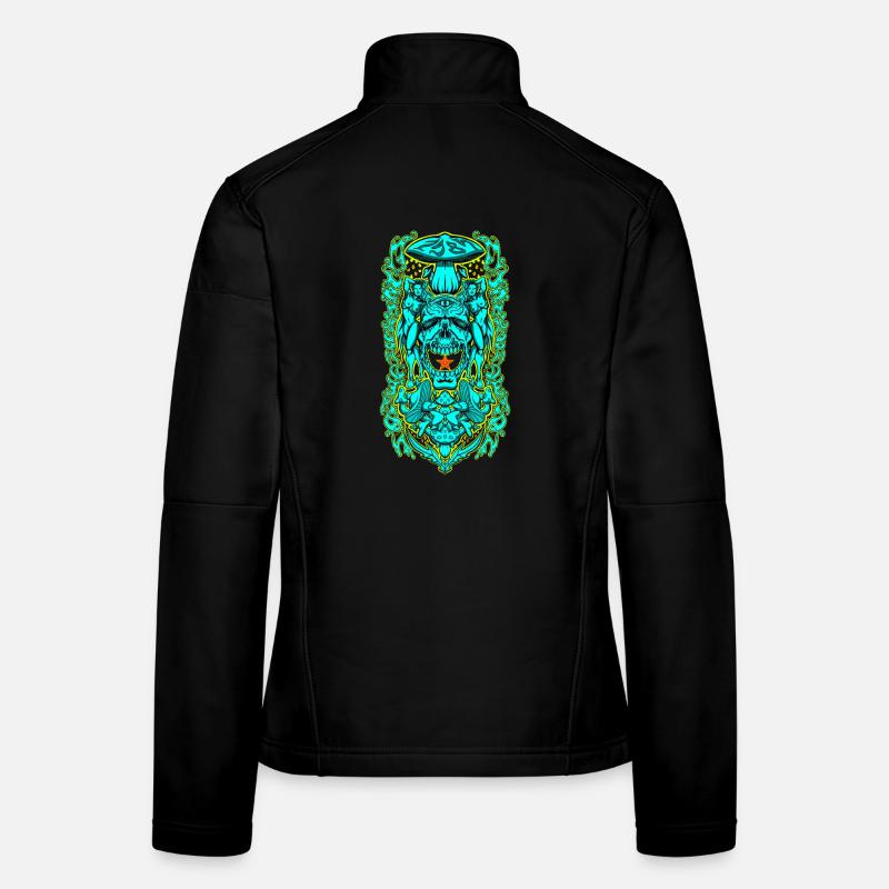 Portail de crâne psychédélique – Vision de champignon occulte Veste en tissu softshell Femme