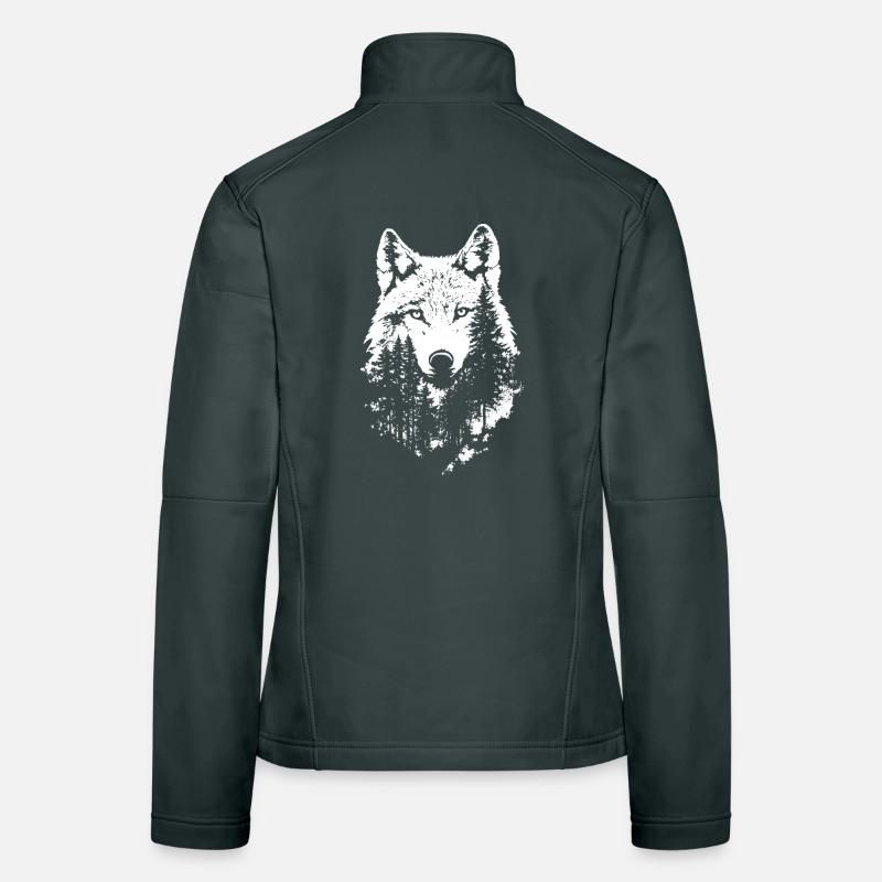 Wolf Gesicht Wald Silhouette Frauen Softshelljacke