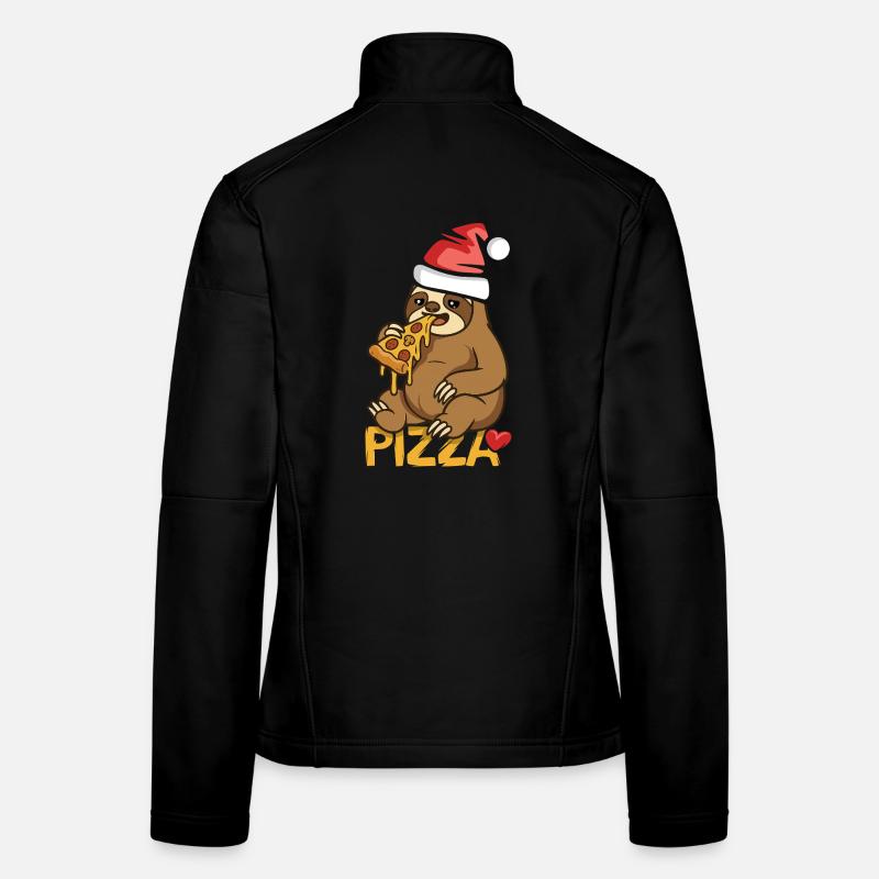 Sloth eating pizza Christmas design Women's Softshell Jacket