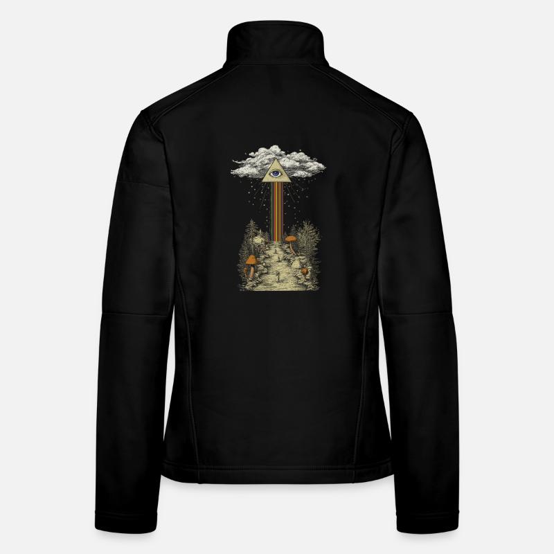 Rayon arc-en-ciel mystique dans la forêt de champignons Veste en tissu softshell Femme
