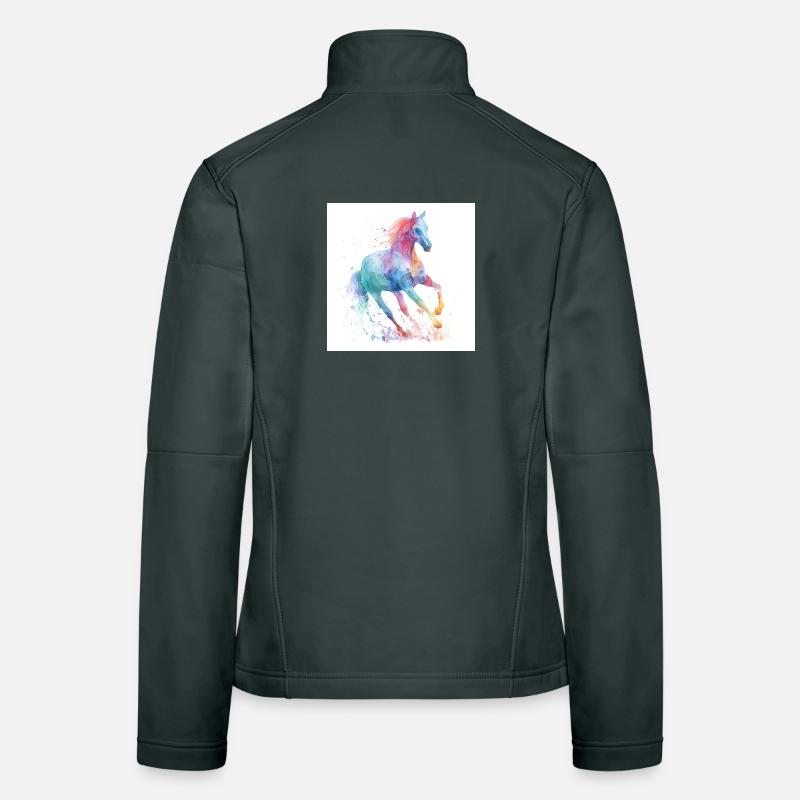 Cheval aquarelle arc-en-ciel Veste en tissu softshell Femme