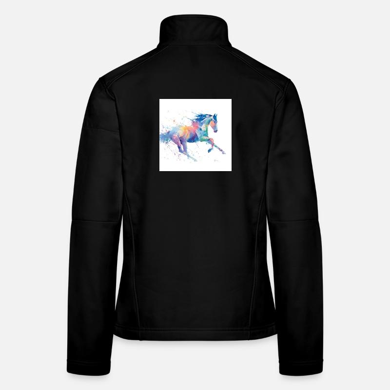 Regenbogen-Aquarell-Galopppferd Frauen Softshelljacke
