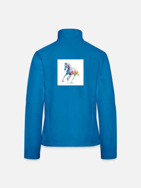 Rainbow Watercolor Horse in Motion - Women's Softshell Jacket - black - Back