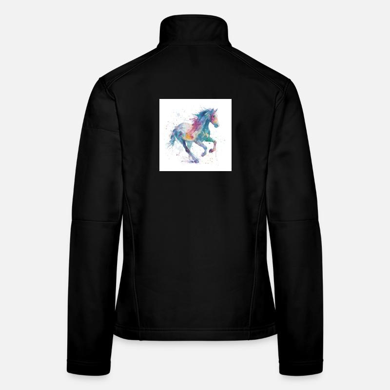 Cheval aquarelle au galop arc-en-ciel Veste en tissu softshell Femme