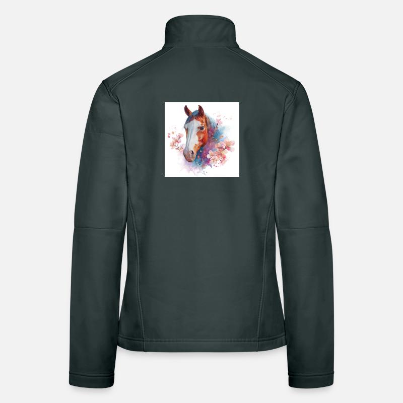 Aquarellpferd mit Kirschblüten Frauen Softshelljacke