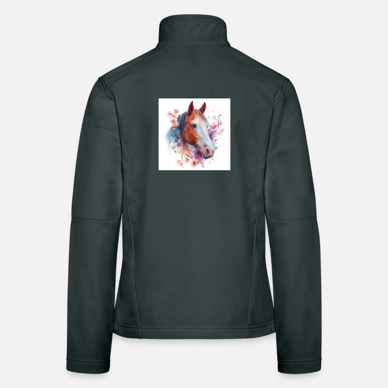 Cheval aquarelle florale Veste en tissu softshell Femme