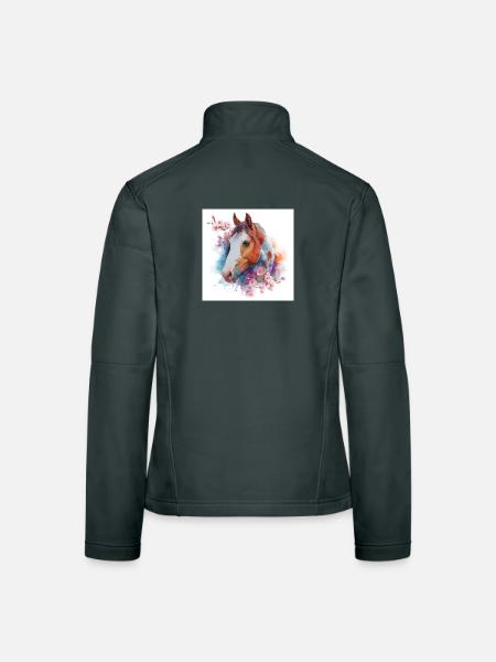 Aquarellpferd mit Blüten - Frauen Softshelljacke - Schwarz - Hinten