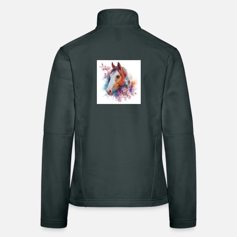 Aquarellpferd mit Blüten Frauen Softshelljacke