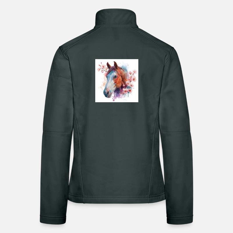 Aquarelle Cheval et Fleurs Veste en tissu softshell Femme