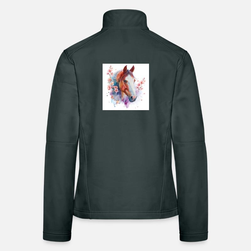 Aquarelle Cheval et Fleurs Veste en tissu softshell Femme