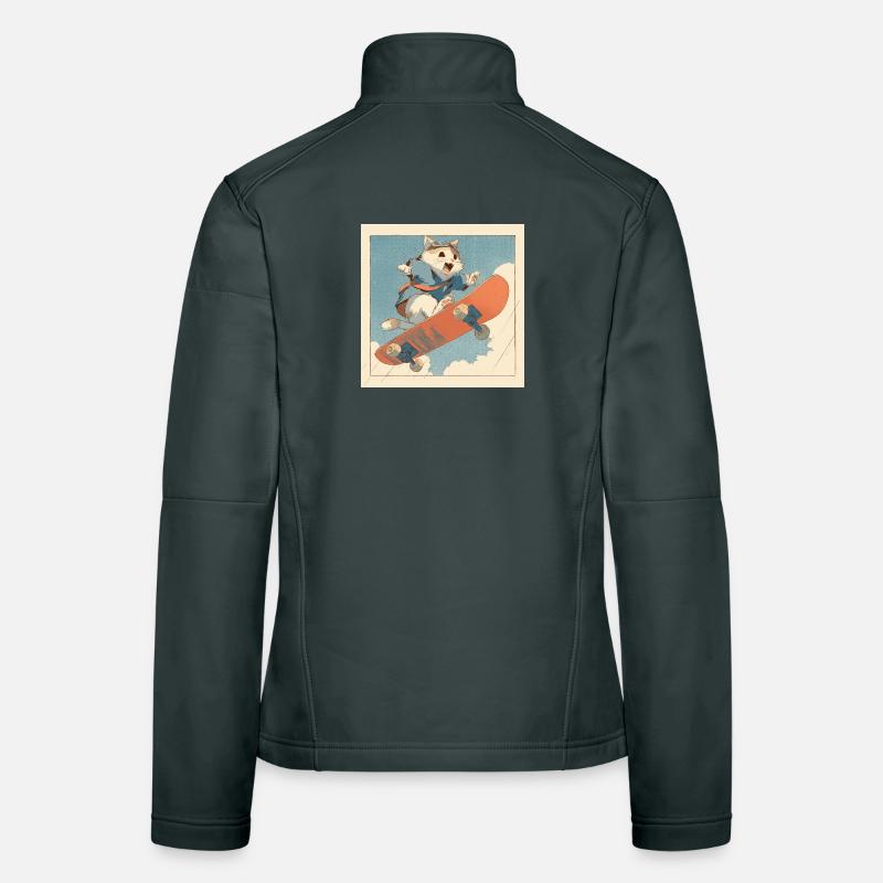 Retro-Katzen-Skateboarder im Flug Frauen Softshelljacke