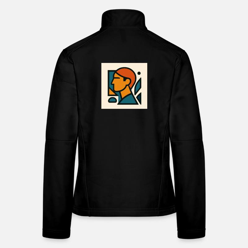 Blau-Orange-Geometrisches Porträt Frauen Softshelljacke