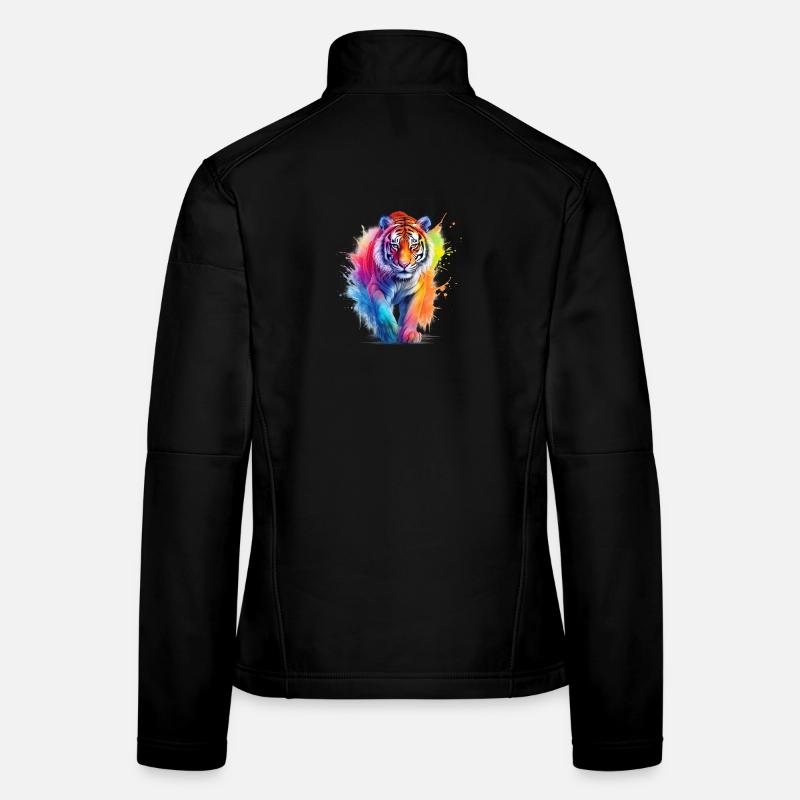 Rainbow Tiger in Watercolor Color Splash.Look Women's Softshell Jacket