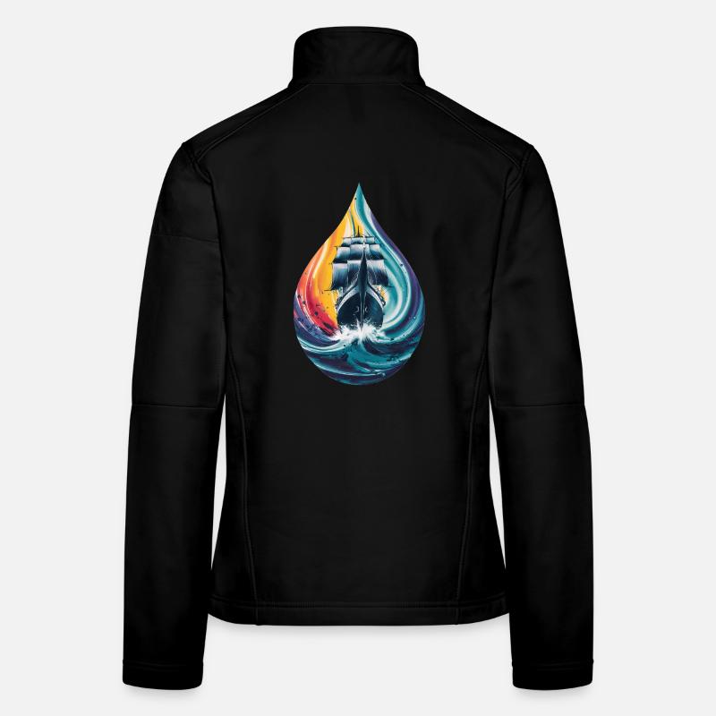 Sailing Ship Sea Water Drop Artwork Print Women's Softshell Jacket