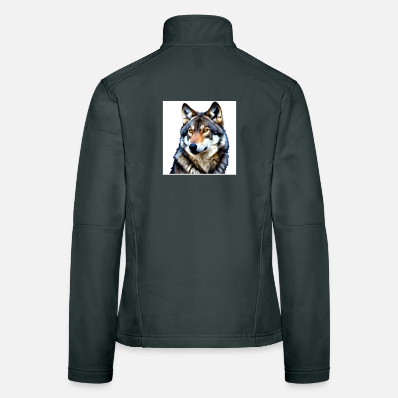 Porträt eines Wolfes mit gelben Augen Frauen Softshelljacke