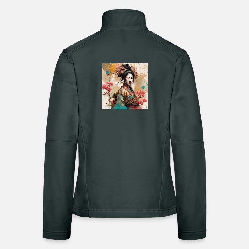 Blossom warrior in ink style Ladysamurai Women's Softshell Jacket