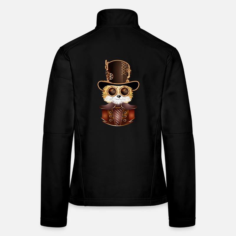 Steampunk fox with antique cylinder hat & glasses Women's Softshell Jacket