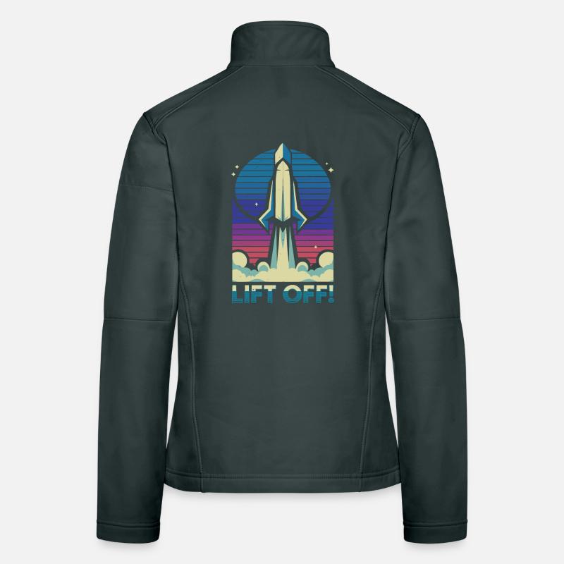 Retro Rocket Launch Illustration Women's Softshell Jacket